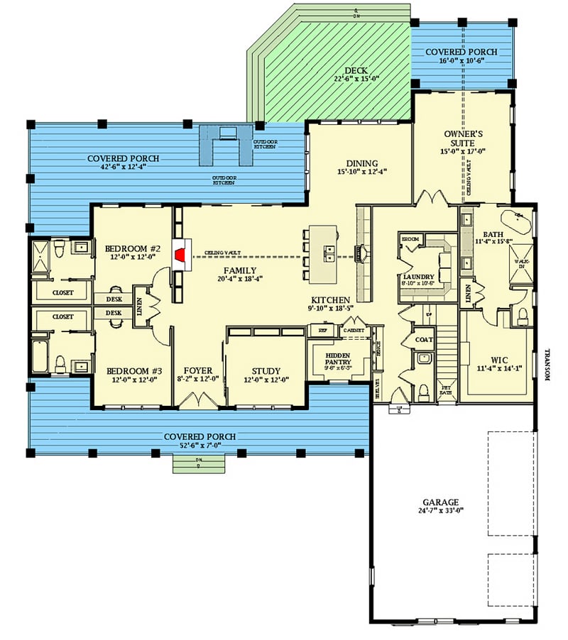 Plan 46476LA: Exclusive 3-Bed Modern Farmhouse with Hidden Pantry - Floor Plan - Main Level - Country, Farmhouse, Modern Farmhouse, New American, Traditional