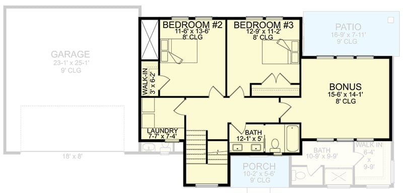 Plan 580053DFT: 1900 Square Foot 3-Bed Modern House Plan with Upstairs Flex Room - Floor Plan - 2nd Floor