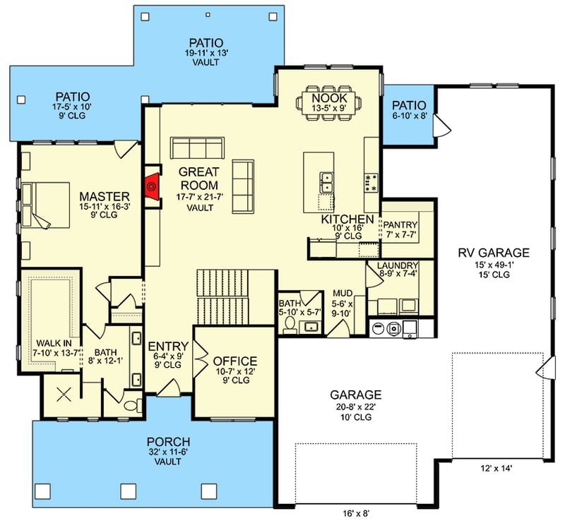 Plan 580056DFT: 2-Story Modern Farmhouse Plan with RV Garage - Floor Plan - Main Level - Country, Craftsman, Modern Farmhouse, New American