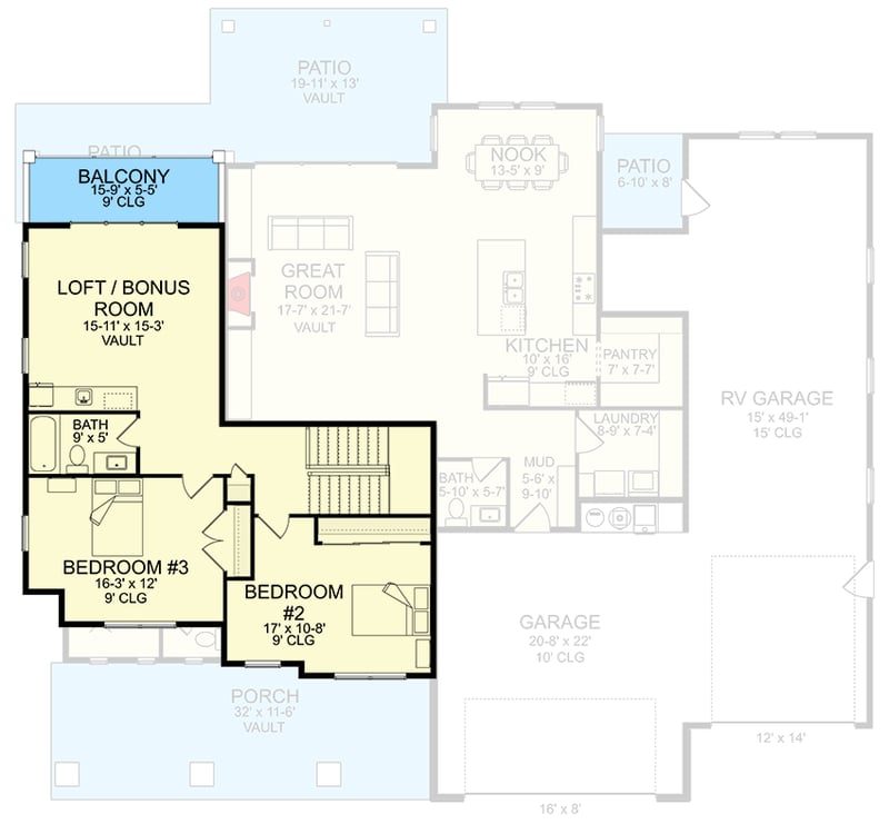 Plan 580056DFT: 2-Story Modern Farmhouse Plan with RV Garage - Floor Plan - 2nd Floor - Country, Craftsman, Modern Farmhouse, New American