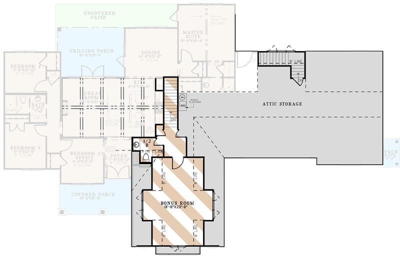 Plan 70790MK: 4-Bed Modern Farmhouse Plan with Attached Apartment - 2124 Sq Ft and 591 Sq Ft - Floor Plan - 2nd Floor - Country, Craftsman, Farmhouse, Modern Farmhouse, Traditional