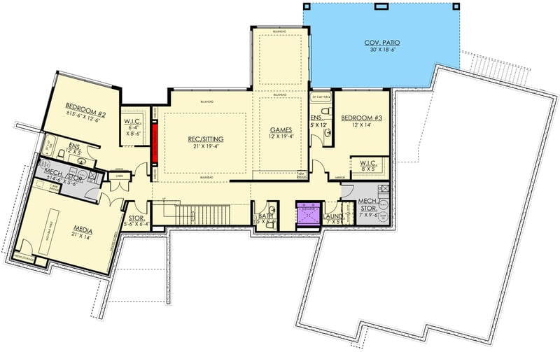 Plan 81759AB: One-Story  Modern House Plan with Angled Garage and Master Retreat - Floor Plan - Finished Lower Level - Walkout Basement - Mid Century Modern, Modern, Northwest, Ranch