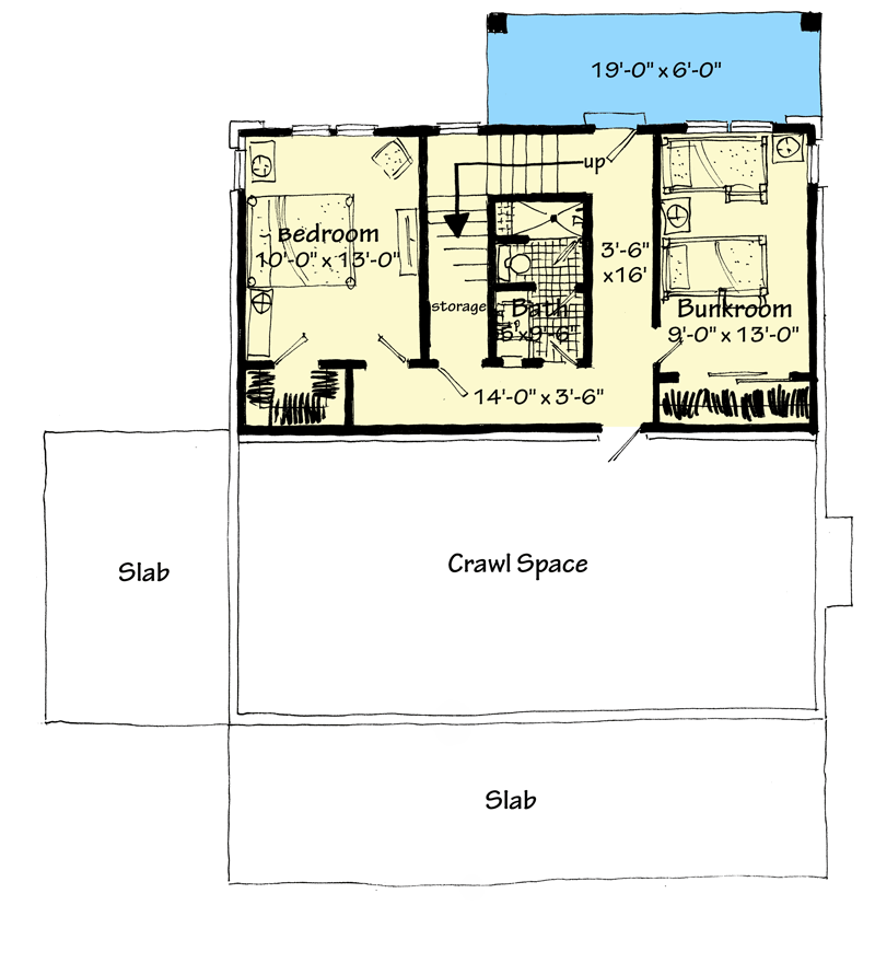 Plan 12973KN: Expanded Rustic Retreat with Covered Patio and Lower Level Bunk Room - Floor Plan - Lower Level - Cottage, Country, Craftsman, Mountain, New American, Ranch, Rustic, Traditional
