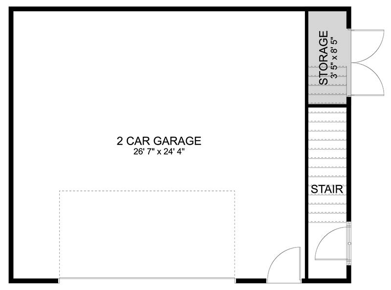 Plan 61302UT: 515 Square Foot 2-Car Contemporary Garage Plan with Upstairs Rec Room - Floor Plan - Main Level - Contemporary, Mid Century Modern, Modern