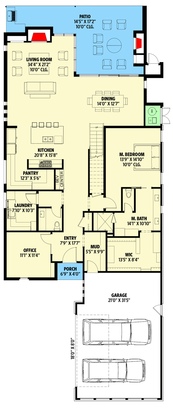 Plan 570010LEF: 3-Bed Modern Home Plan with Office and Flex Room - Floor Plan - Main Level - Contemporary, Mid Century Modern, Modern, Northwest