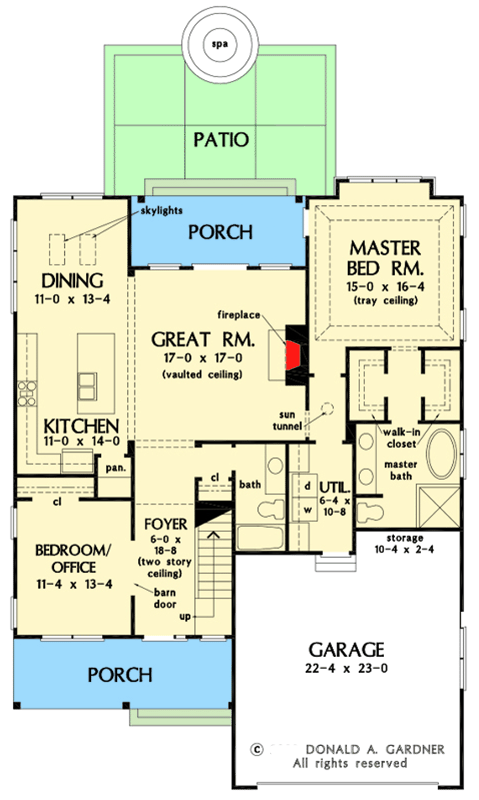 Plan 444355GDN: 2-Story Cottage Under 2000 Square Feet with Vaulted Great Room - Floor Plan - Main Level - Cottage, Country, Craftsman, New American