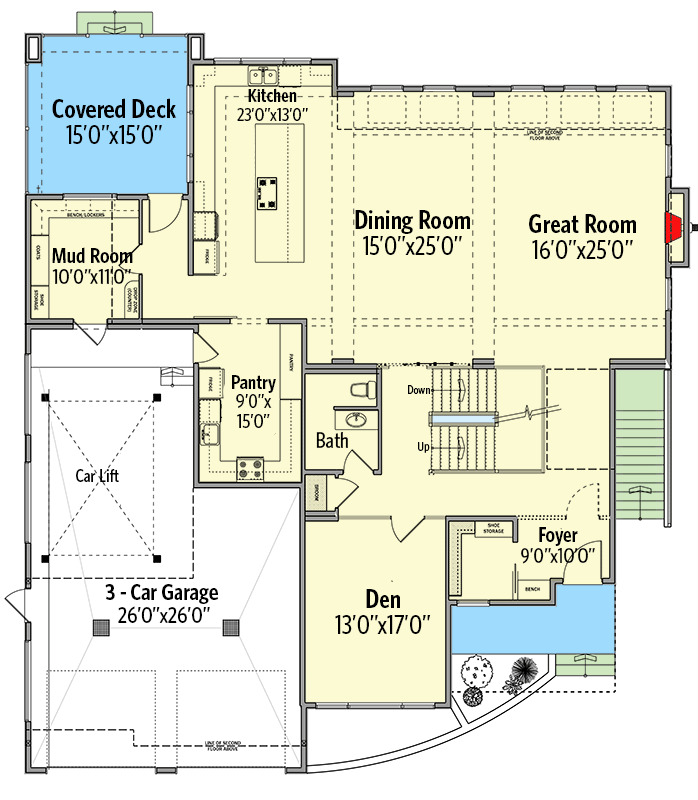 Plan 81790AB: 3-Story Contemporary Home Plan with In-law Suite and Rooftop Deck - Floor Plan - Main Level - Contemporary, Modern, Northwest, Transitional