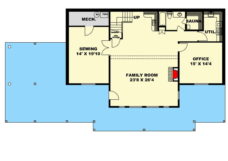 Plan 35154GH: 4-Bed Rustic Country Home Plan with Home Office and Sauna - Floor Plan - Lower Level - Country, Mountain, Rustic