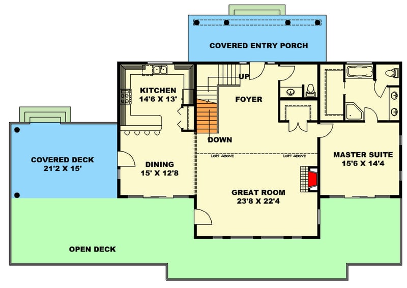 Plan 35154GH: 4-Bed Rustic Country Home Plan with Home Office and Sauna - Floor Plan - Main Level - Country, Mountain, Rustic