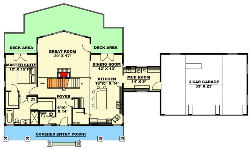 Plan 35300GH: Rustic Farmhouse Plan with Loft and Finished Basement - Floor Plan - Main Level - Country, Farmhouse, New American, Rustic