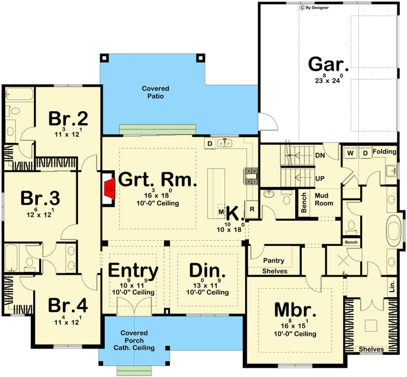 Plan 623155DJ: 4-Bed 2500 Square Foot Modern Farmhouse Plan with Bonus Expansion - Floor Plan - Main Level - Country, Craftsman, New American, Ranch, Traditional