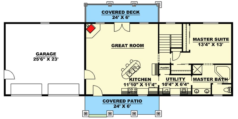 Plan 35566GH: 2300 Square Foot Traditional Ranch with Lower Level Family Room with Outdoor Access - Floor Plan - Main Level - Ranch, Traditional