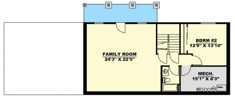 Plan 35566GH: 2300 Square Foot Traditional Ranch with Lower Level Family Room with Outdoor Access - Floor Plan - Lower Level - Ranch, Traditional