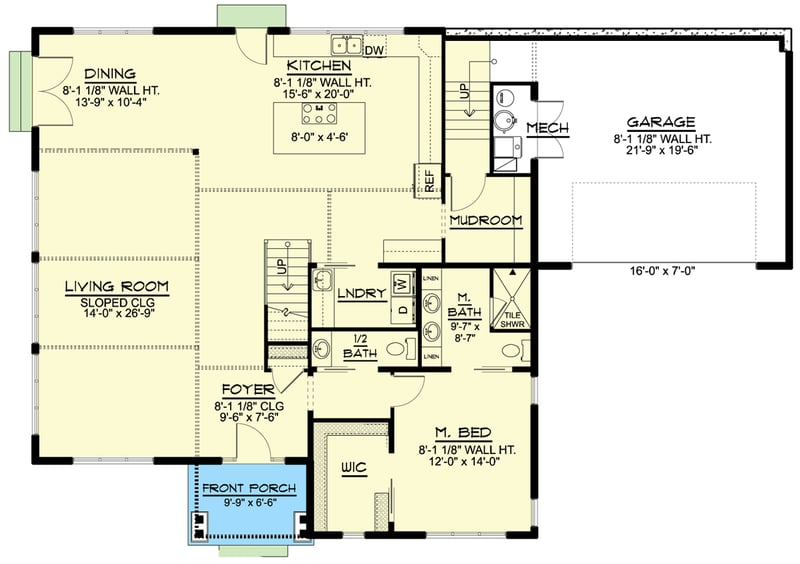 Plan 135204GRA: 2200 Square Foot 3-Bed Modern Home Plan with 2-Car Garage - Floor Plan - Main Level - Contemporary, Mid Century Modern, Modern, Mountain, Northwest