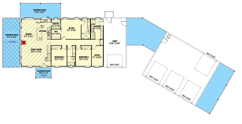Plan 400014FTY: Flexible 3-Bed Ranch Plan with a Loft - Floor Plan - Main Level - Country, Craftsman, Mountain, Ranch, Rustic