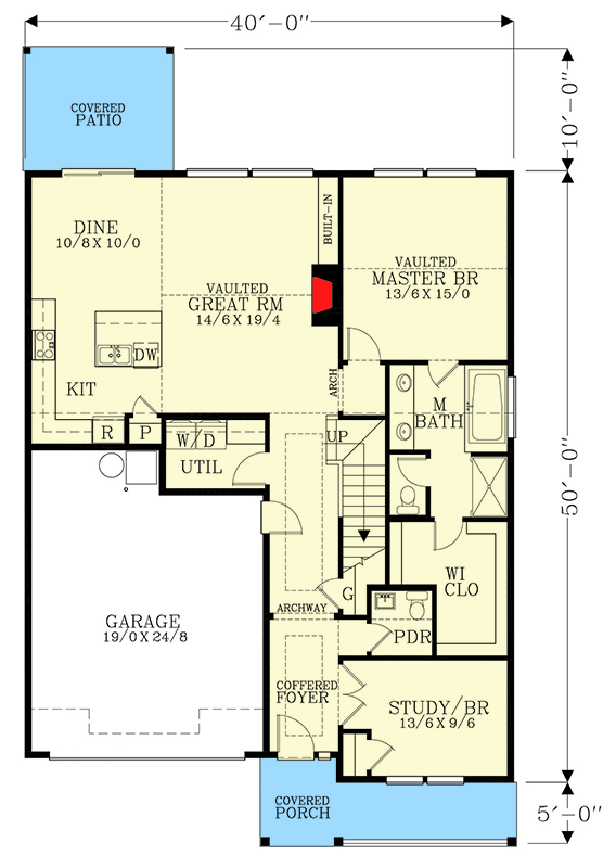 Plan 28034J: 2-Story Craftsman Plan with Vaulted Master Bedroom - Floor Plan - Main Level - Country, Craftsman, Northwest