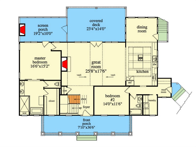 Plan 29902RL: Farm-Style House Plan Designed for Rear View Lots with Open Breezeway and a 2-Car Garage - Floor Plan - Main Level - Country, Farmhouse, Modern Farmhouse, Mountain, New American, Traditional