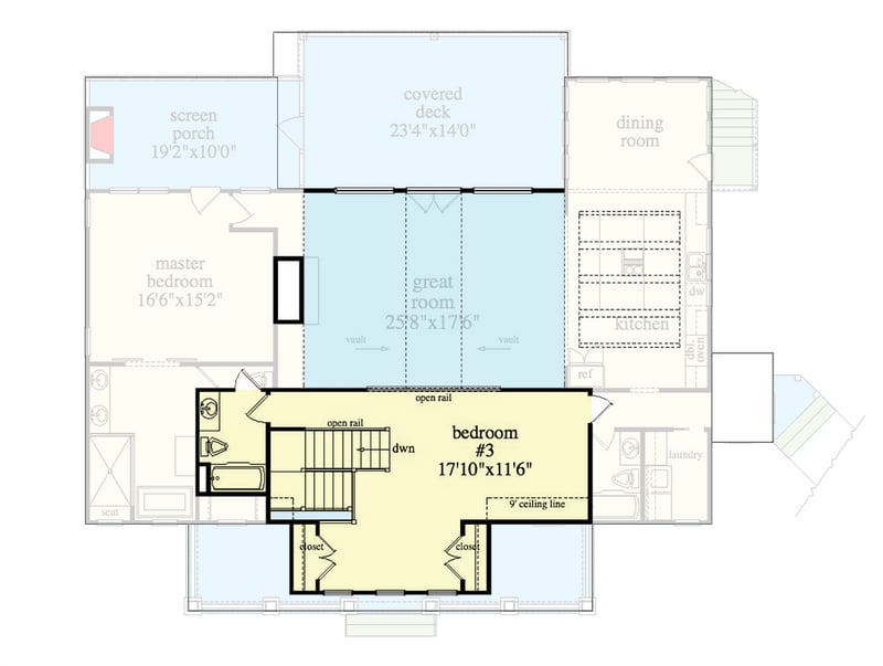 Plan 29902RL: Farm-Style House Plan Designed for Rear View Lots with Open Breezeway and a 2-Car Garage - Floor Plan - 2nd Floor - Country, Farmhouse, Modern Farmhouse, Mountain, New American, Traditional