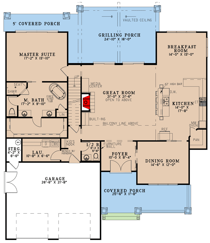 Plan 70829MK: New American Farmhouse with 3000 Square Feet of Heated Living Plus Bonus Expansion - Floor Plan - Main Level - Country, Craftsman, Modern Farmhouse, New American, Traditional