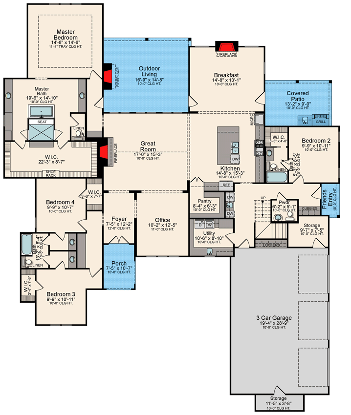 Plan 510236WDY: 4-Bed Modern Louisiana-Style House Plan Around 4200 Square Feet - Floor Plan - Main Level - Acadian, European, French Country, Louisiana-Style, Southern, Transitional