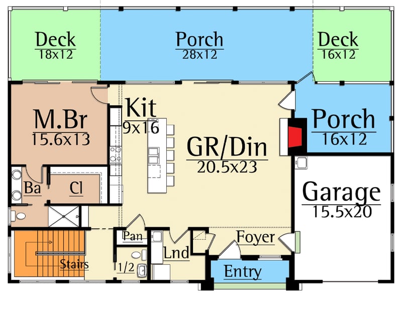 Plan 18710CK: Contemporary Mountain House Plan with Stacked Rear Decks - Floor Plan - Main Level - Contemporary, Mid Century Modern, Modern, Mountain, Northwest, Rustic