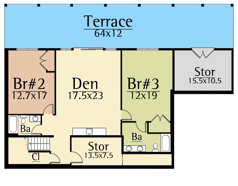 Plan 18710CK: Contemporary Mountain House Plan with Stacked Rear Decks - Floor Plan - Lower Level - Contemporary, Mid Century Modern, Modern, Mountain, Northwest, Rustic