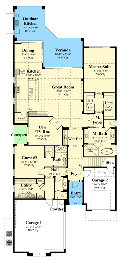 Plan 340107STR: Coastal Contemporary House Plan Under 4000 Square Feet with 5 Beds - Floor Plan - Main Level - Coastal, Coastal Contemporary, Contemporary, Florida-Style, Transitional