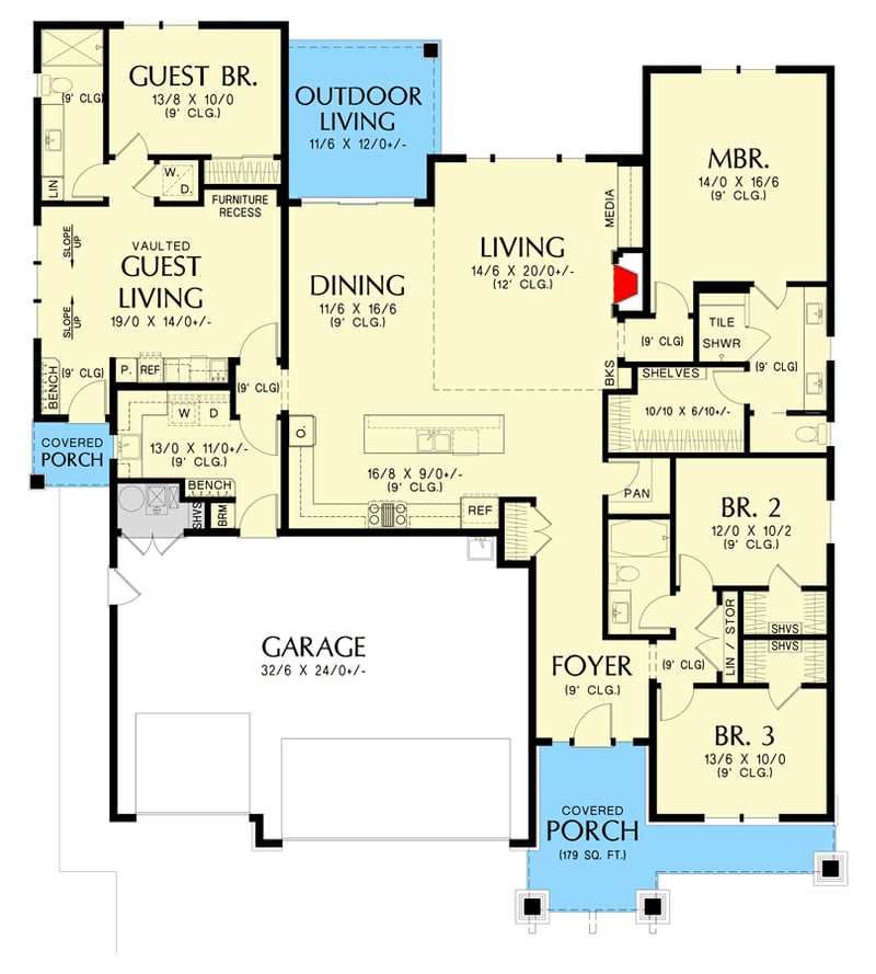Plan 69473AM: Multi-Generational 2600 Square Foot Craftsman Home Plan with Guest Suite - Floor Plan - Main Level - Cottage, Country, Craftsman, Northwest, Traditional