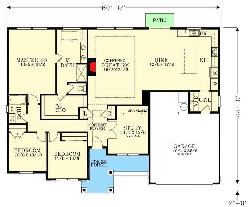 Plan 28035J: One-level Craftsman Under 2,000 Square Feet with Study - Floor Plan - Main Level - Craftsman, New American, Ranch
