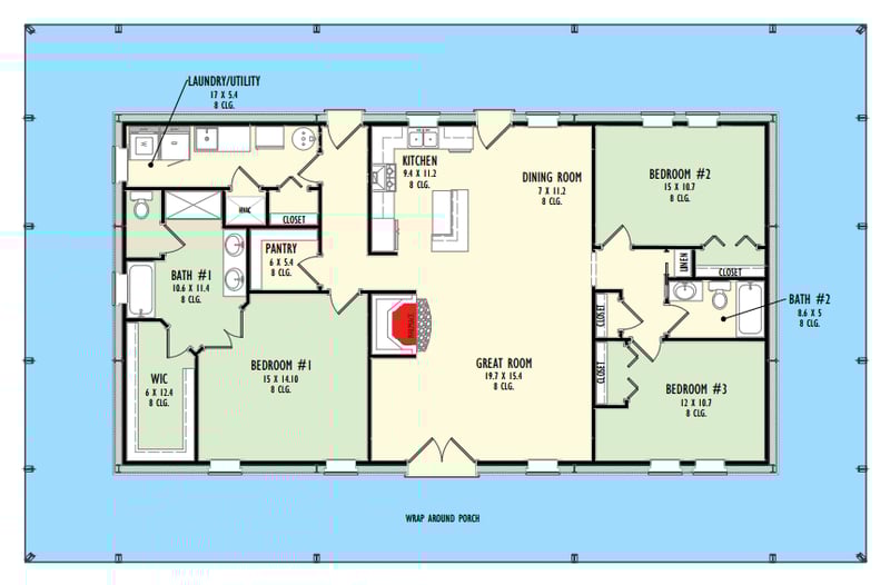 Plan 777024MTL: Rustic Country Home Plan with 360° Wraparound Porch - Floor Plan - Main Level - Cabin, Country, Mountain, Ranch, Rustic