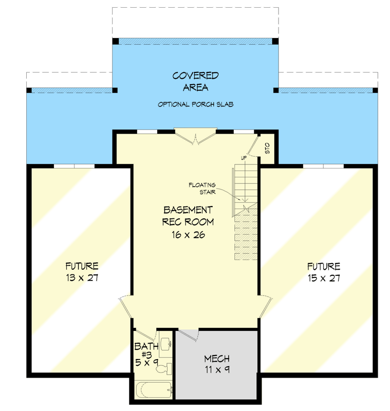 Plan 680052VR: Contemporary Mountain Home Plan Under 2100 Square Feet with Dramatic Covered Entry - Floor Plan - Basement - Contemporary, Mid Century Modern, Mountain, Rustic