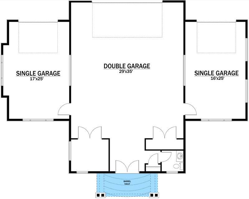 Plan 81803AB: Detached 4-Car Garage with Half Bath - Floor Plan - Main Level - European