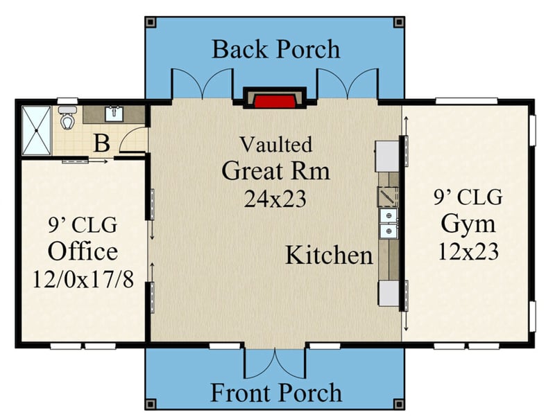 Plan 85371MS: ADU Flex House with New American Cabin Styling - Floor Plan - Main Level - Cabin, Country, Modern Farmhouse, New American, Rustic, Southern
