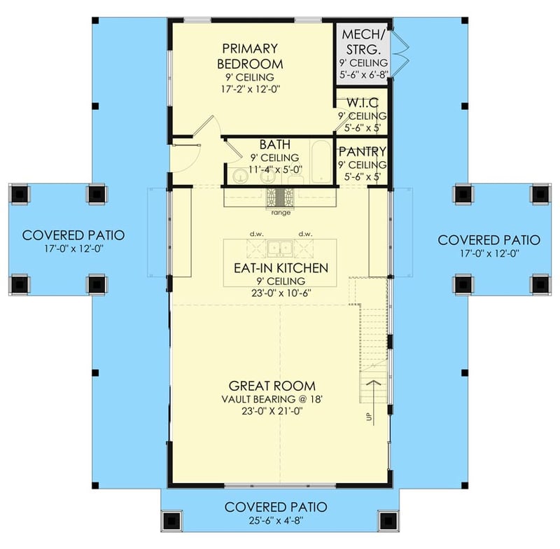 Plan 490095NAH: 3-Bedroom Modern Barndominium-Style House Plan under 2000 Square Feet - Floor Plan - Main Level - Barndominium, Country, Modern Farmhouse, Mountain, New American, Vacation