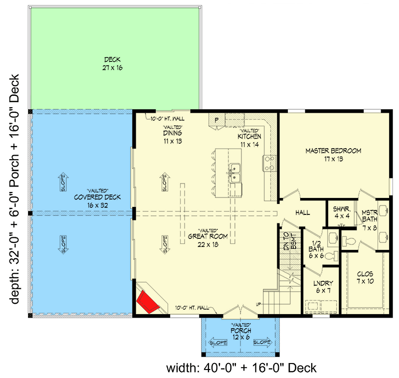 Plan 680059VR: Mountain Home Plan with 2-Story Living and 2-Story Covered Deck - Floor Plan - Main Level - Country, Mountain, New American, Rustic