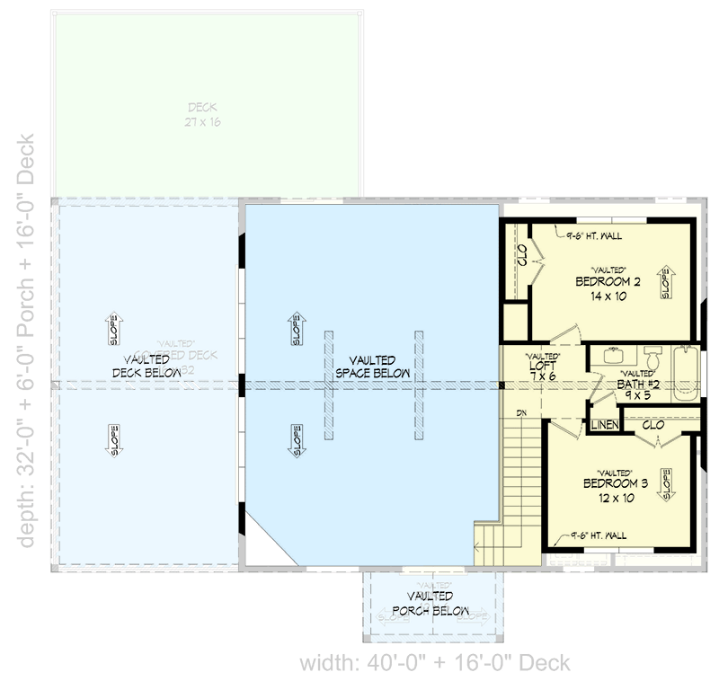 Plan 680059VR: Mountain Home Plan with 2-Story Living and 2-Story Covered Deck - Floor Plan - 2nd Floor - Country, Mountain, New American, Rustic