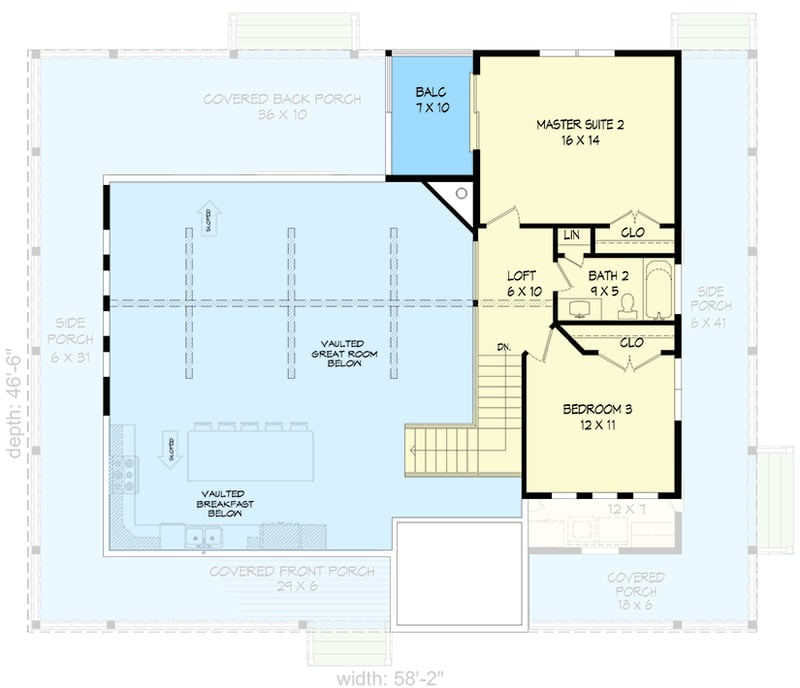 Plan 680062VR: 2200 Square Foot Country Farmhouse Plan with 6-Foot-Deep Wraparound Porch - Floor Plan - 2nd Floor - Country, Farmhouse, Traditional