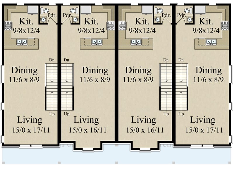 Plan 85380MS: Contemporary New American Multiplex House Plan with 4 Units Each under 1500 Square Feet - Floor Plan - 2nd Floor - Contemporary, New American, Northwest, Transitional