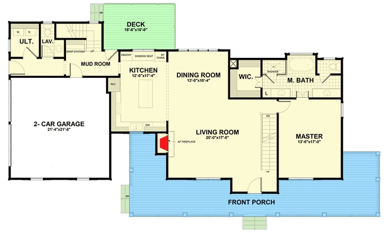 Plan 92038VS: Classic Farmhouse Plan with Wraparound Porch and Private Office above Garage - Floor Plan - Main Level - Country, Farmhouse, Southern, Traditional