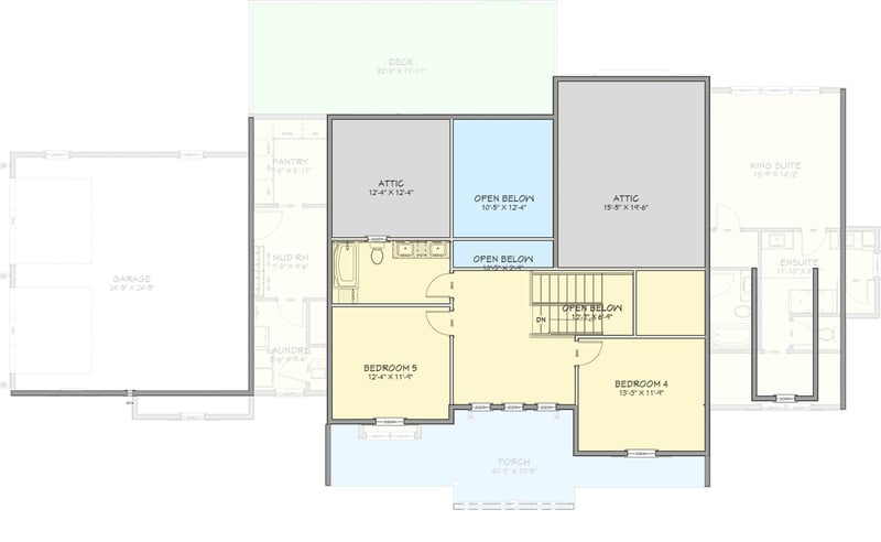 Plan 744509ABR: 4-Bed Rustic Farmhouse with  Flex Room and Side-entry Garage - Floor Plan - 2nd Floor - Country, Craftsman, Farmhouse, Modern Farmhouse, New American