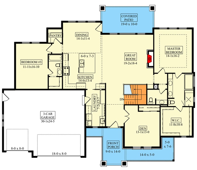 Plan 95194RW: New American Craftsman with Finished Basement - Floor Plan - Main Level - Craftsman, Mountain, New American