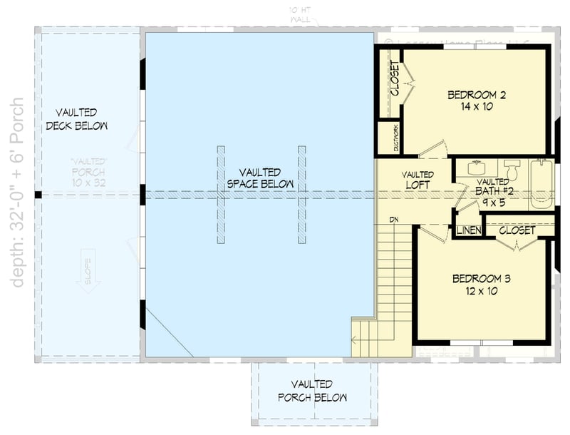Plan 680065VR: 1770 Square Foot Lake House Plan with Large Vaulted Covered Side Porch and Lower Level Expansion - Floor Plan - 2nd Floor - Country, Craftsman, Mountain, Rustic