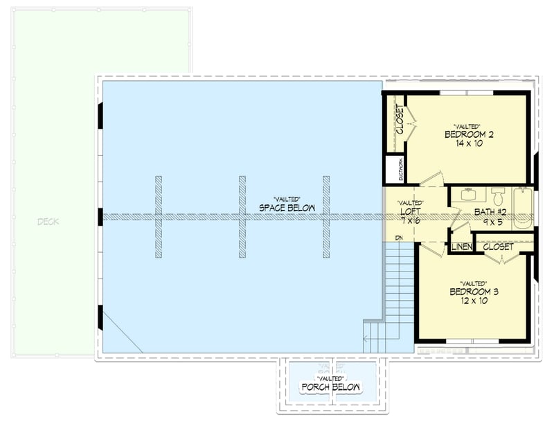 Plan 680066VR: Two-Story Lake House Plan Under 1800 Square Feet with Vaulted Great Room and Lower Level Expansion - Floor Plan - 2nd Floor - Cottage, Country, Craftsman, Mountain, Vacation