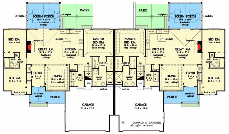 Plan 444380GDN: Modern Farmhouse Duplex with Matching 3-Bed Units Under 1700 Square Feet - Floor Plan - Main Level - Country, Modern Farmhouse, New American, Traditional