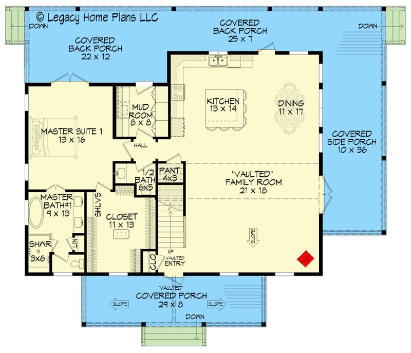 Plan 680068VR: Country Mountain House Plan Under 2700 Sq Ft with 3 Master Suites - Floor Plan - Main Level - Cottage, Country, Craftsman, New American, Traditional
