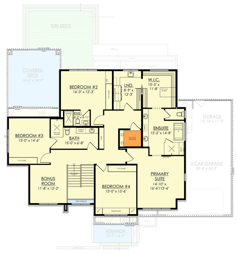 Plan 81813AB: Modern 2-Story House Plan with Home Office, Sun Deck and Lower Level Expansion - Floor Plan - 2nd Floor - Contemporary, Mid Century Modern, Modern, Northwest
