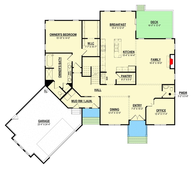 Plan 83632CRW: Over 3,500 Square Foot Home Plan with 2-Story Great Room - Floor Plan - Main Level - Contemporary, Country, Farmhouse, Modern Farmhouse, New American