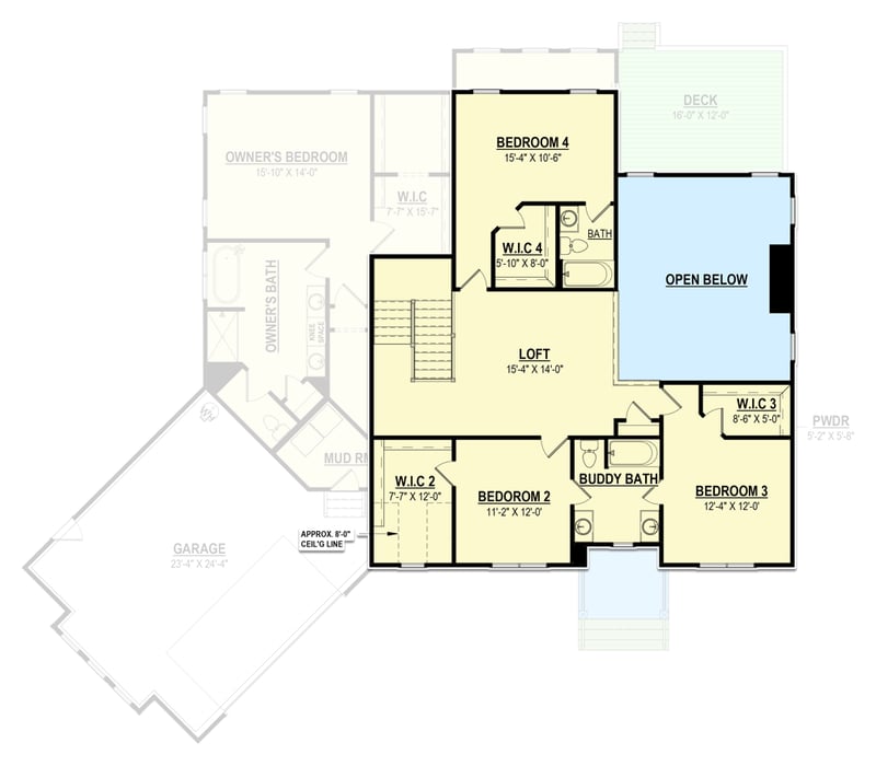 Plan 83632CRW: Over 3,500 Square Foot Home Plan with 2-Story Great Room - Floor Plan - 2nd Floor - Contemporary, Country, Farmhouse, Modern Farmhouse, New American