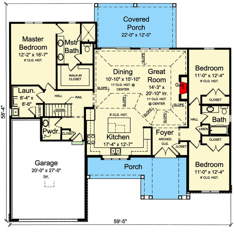 Plan 39061ST: 3-Bed Craftsman Under 1900 Square Feet with Split Bedrooms and an Open Plan Concept  - Floor Plan - Main Level - Country, Craftsman, New American, Ranch