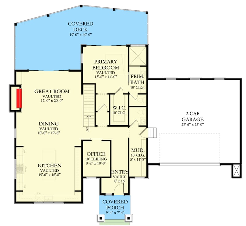 Plan 490104NAH: Modern Mountain Home Plan with Vaulted Interior and Large Rear Covered Deck - Floor Plan - Main Level - Contemporary, Mid Century Modern, Modern, Mountain